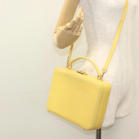 GUCCI Hand Bag Leather 2way Yellow Gold Auth - Picture 1 of 16